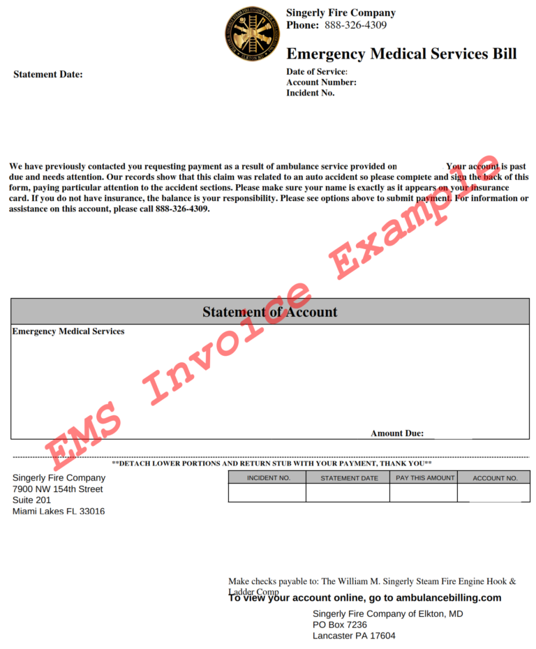 Sample of EMS Bill Sent to Patients of SFC.